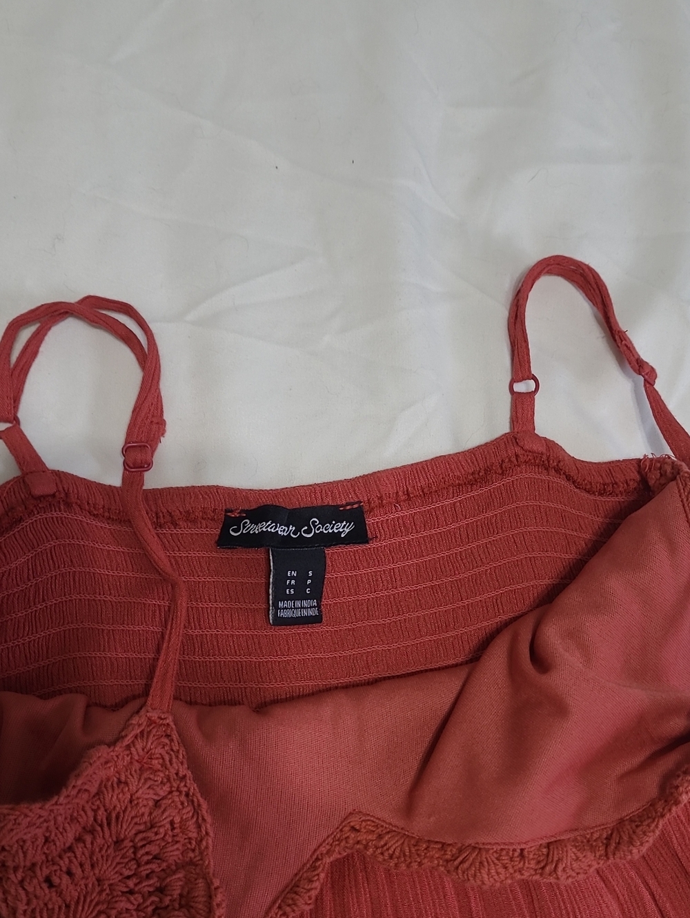 Streetwear Society Rust Crochet-Bodice High-Low Rayon,/Cotton Maxi Dress Sz SM - Picture 12 of 14